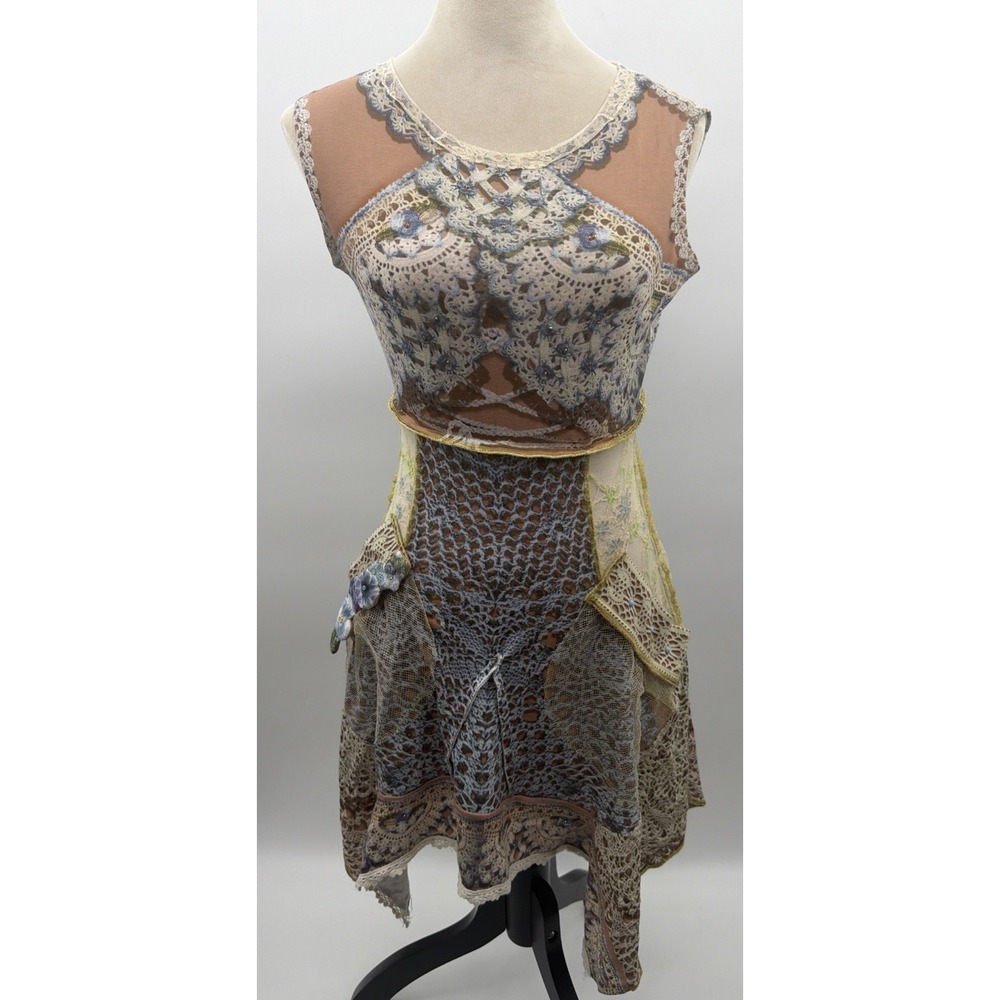 IPNG Fairy Boho Crochet‎ Me Gypsy Mini Dress Pocket Floral Lace Size Small/Med